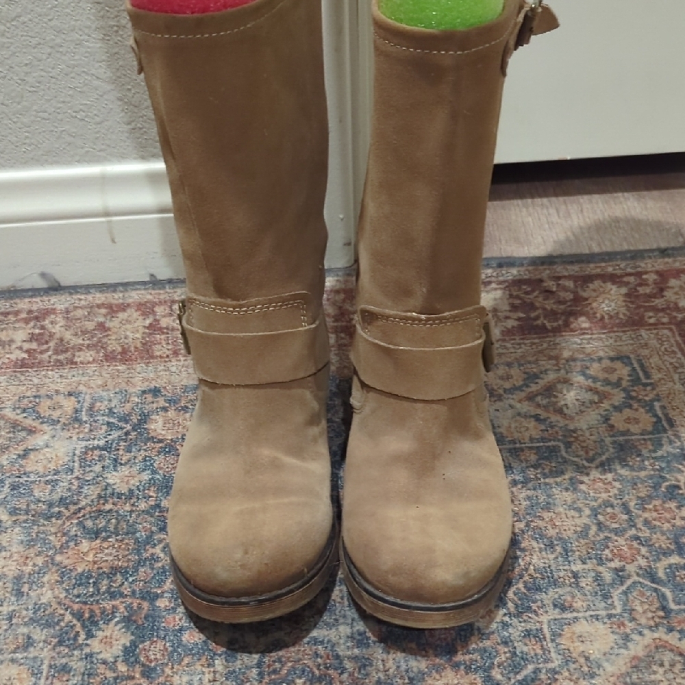 Vintage American Eagle Outfitters Suede Lace-Up Buckle Mid-Calf Boots in Tan - Picture 4 of 9